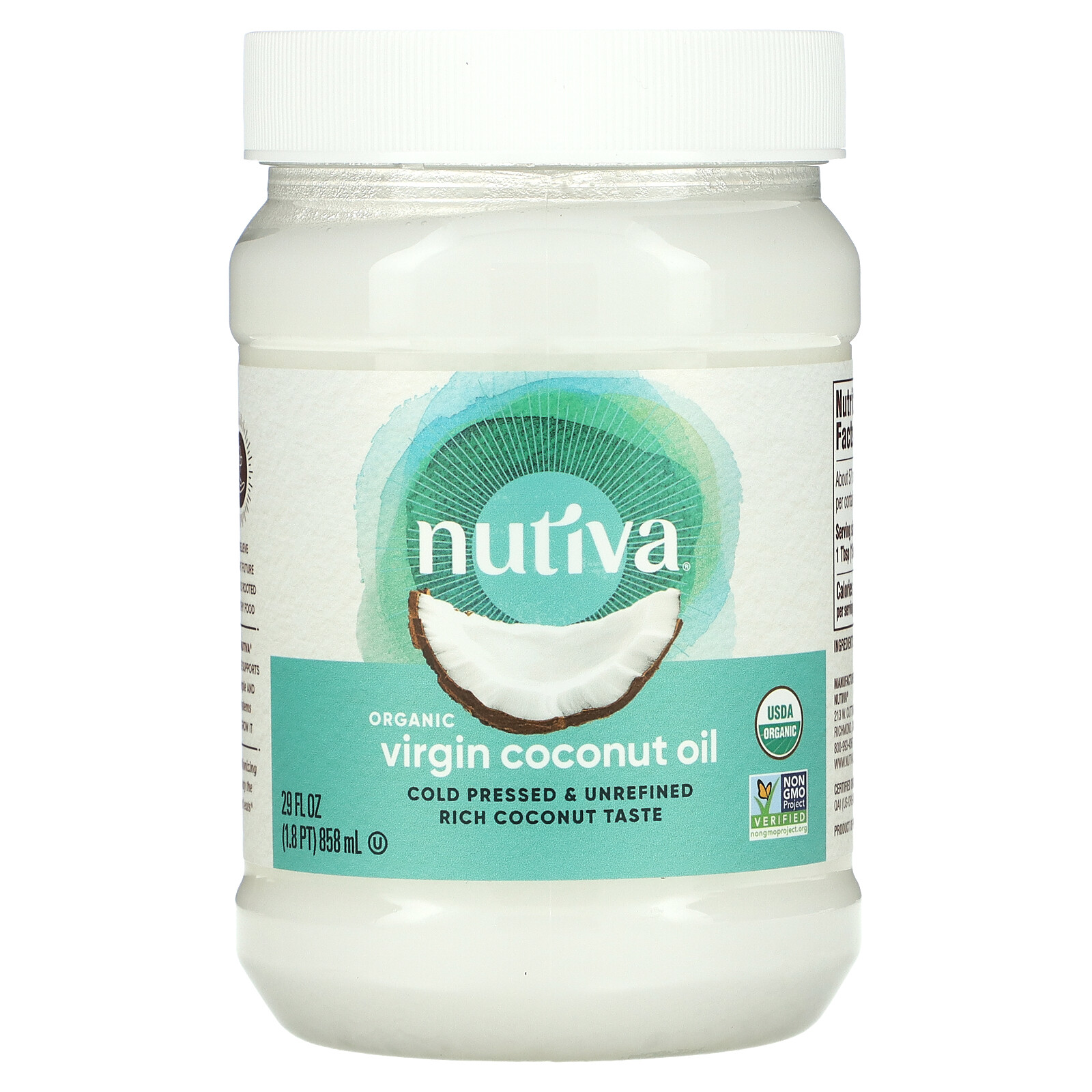 Nutiva Organic Coconut Oil Virgin 29 жидких унций 858 мл B Corp без BPA без гексана 4390₽