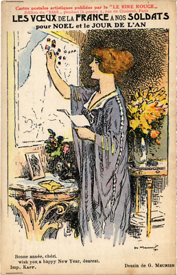 PC KÜNSTLER SIGNIERT, LES VOEUX DE LA FRANCE NOS SOLDATS, Vintage Postkarte (b51738)