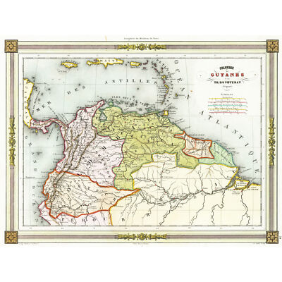 Duvotenay 1846 Karte Kolumbien Guyana Amerika XL Leinwand Kunstdruck