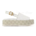 Sandales plates formes GUCCI Angelina GG en toile suprême blanche neuves UE 40,5
