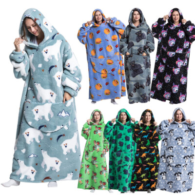 Damen/Herren Kuscheldecke Oversize Hoodie Plüsch Pullover Decke