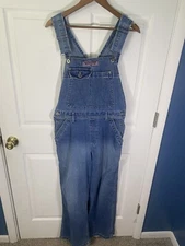 VTG Silver Jeans Mens Blue Denim Overalls Bibs Size L/32 Made in Canada