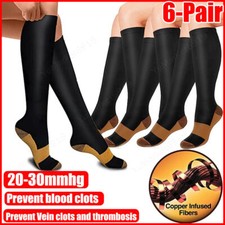 6Pair Unisex Compression Socks Varicose Veins Anti-Fatigue Flight Travel Running