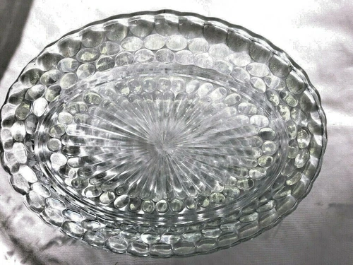 Vintage Blue Bubble Depression Glass Platter 12" Mint