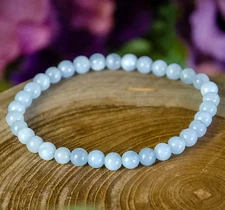Natural Aquamarine Crystal Gemstone Stretch Dainty Bracelet Minimalist 4mm Beads