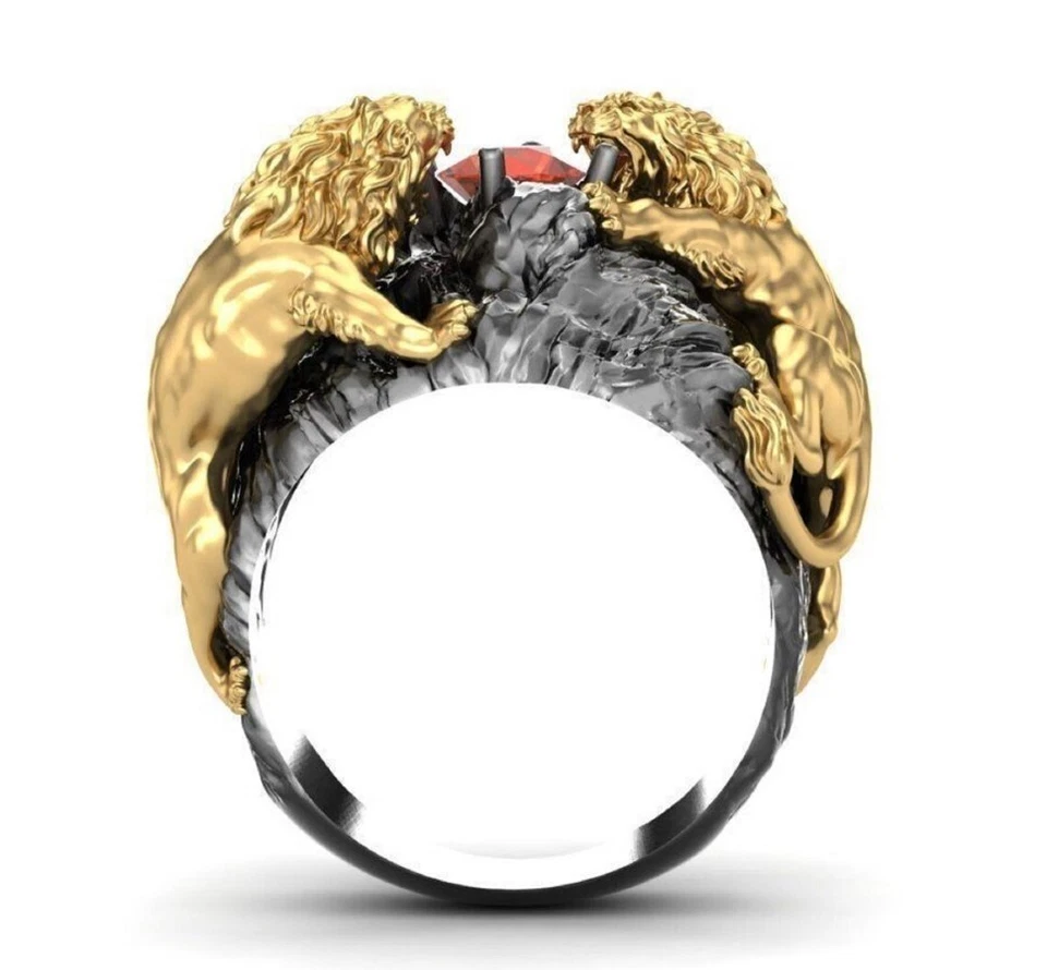 Anillo de dos cabezas de león regalo anillo de diamantes de león, anillo de león para hombre, anillo de oro para hombre Foto 3 de 4