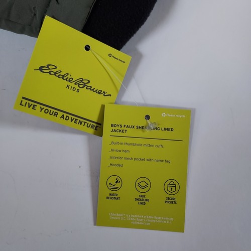 Eddie Bauer Full Zip Sherpa Hooded Puffer Jacket Size 5 Green Black Kids NWT New - Picture 12 of 17