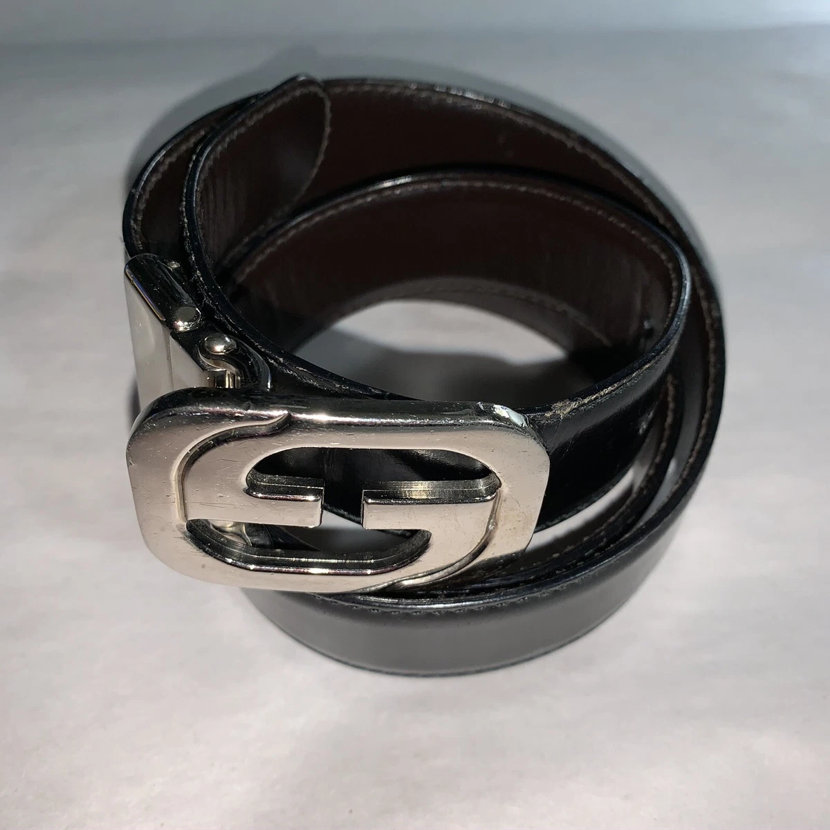 Black Gucci Signature / Brown Leather Reversible Belt