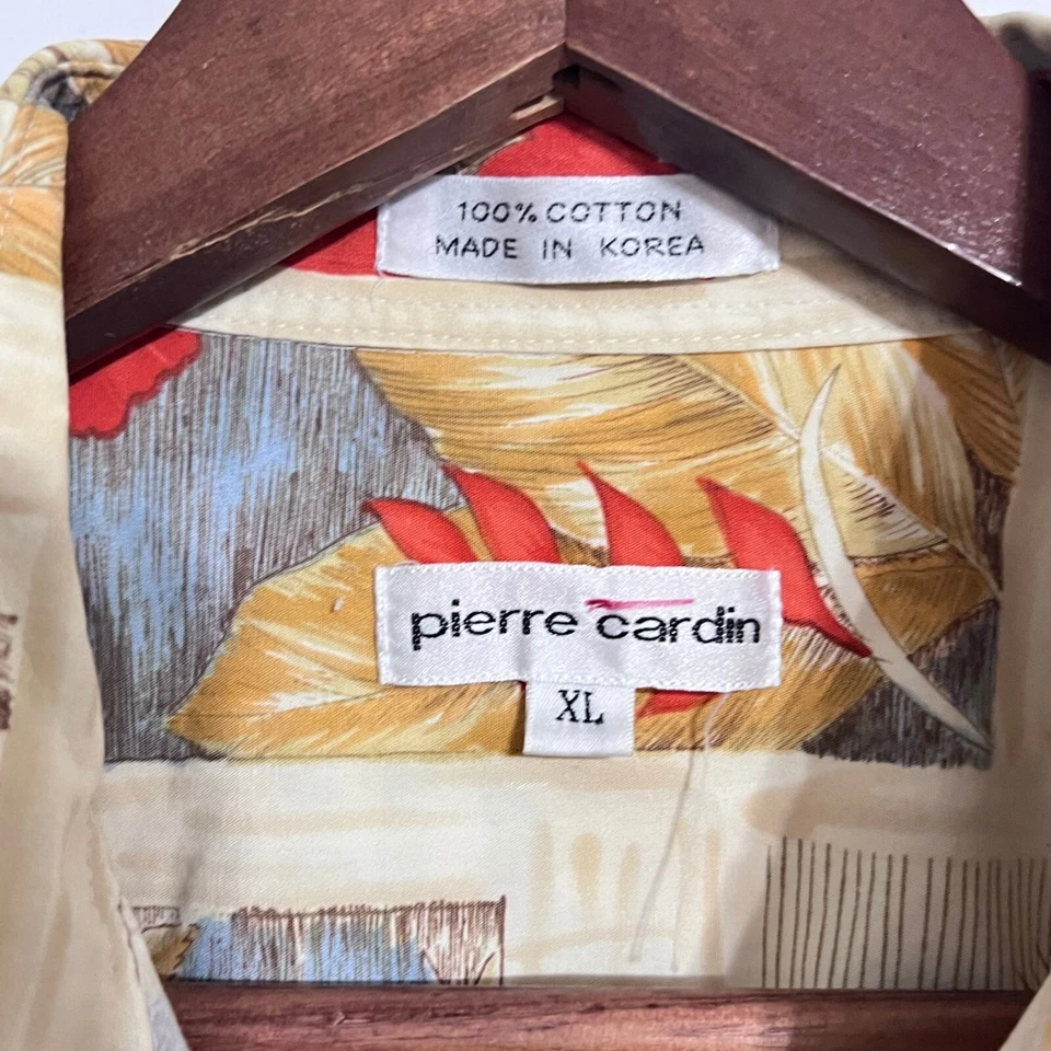 Pierre Cardin Mens Shirt Size XL Beige Full All Over Print Art Short Sleeve - Image 2 of 4