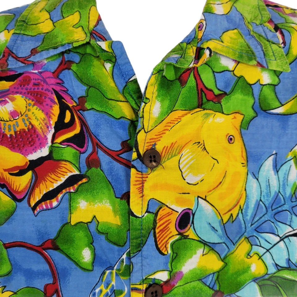 Camisa hawaiana Malibu Dreams para hombre mediana pez marino arrecife coral payaso océano Foto 4 de 4