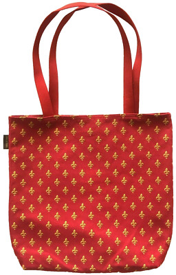 GROSSE EINKAUFSTASCHE BELGISCHER GOBELIN 46 X 46 CM ROT & GOLD FLEUR DE LYS 10216