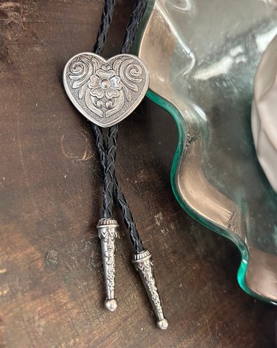 Silver Heart Bolo Tie - Handmade Western Gifts for Him Leather Necktie Accessor