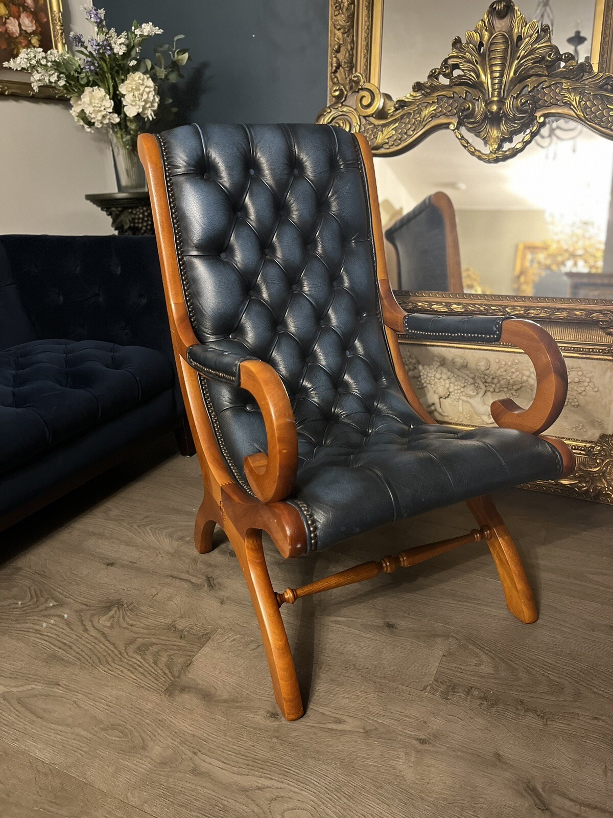 Chesterfield Blue Slipper Chair eBay