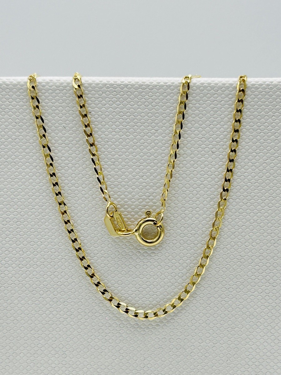 9ct Solid Yellow Gold 2mm Flat Curb Link Chain Necklace 16