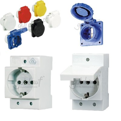 Schuko Einbausteckdose - IP54-I P68 - Verteiler Einbau Steckdose versch.Farben