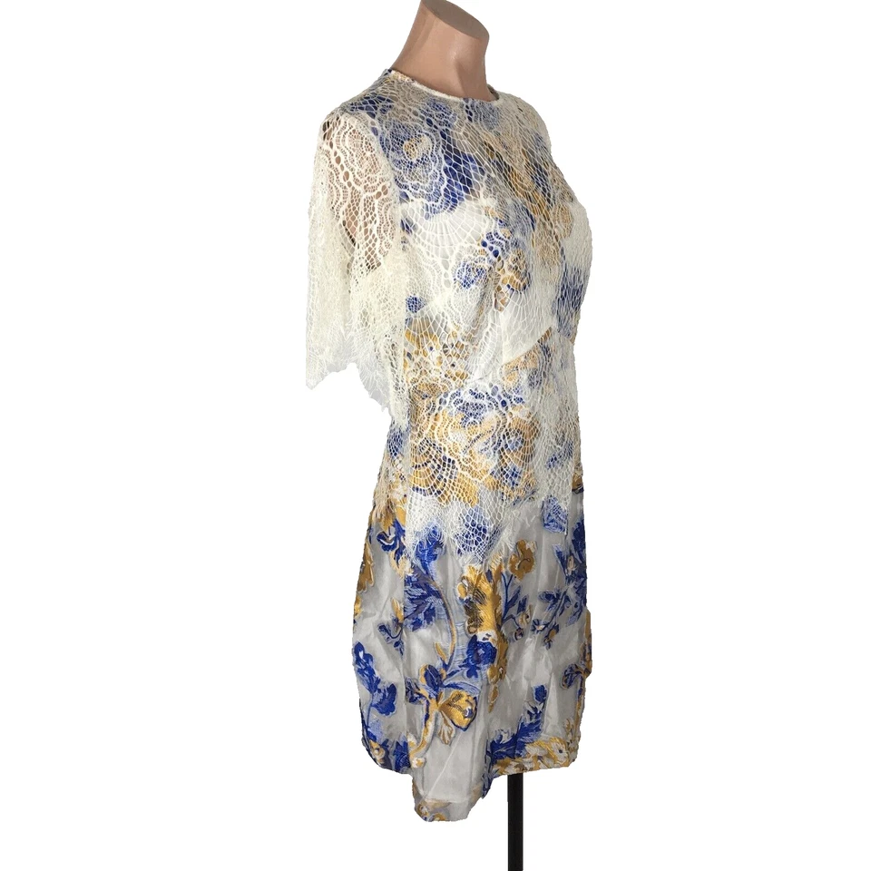 Nuevo sin etiquetas Vestido Floral de Noche Línea A con Detalle de Jacquard y Encaje Blanco Azul ASOS Us 10 Foto 4 de 4