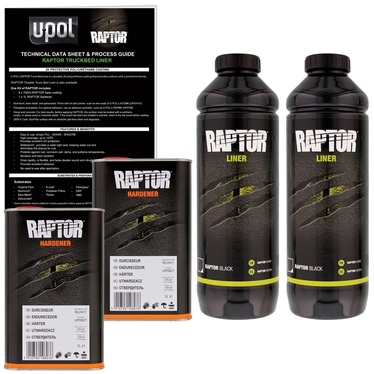 U POL Raptor Black Urethane Spray On Truck Bed Liner Texture Coating 2 Liters
