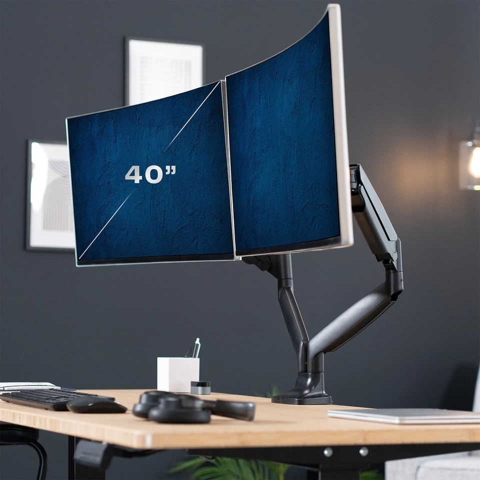 VIVO Dual Ultrawide 40" Computer Monitor Desk Mount with Pneumatic Spring Arms - Image 2 of 4