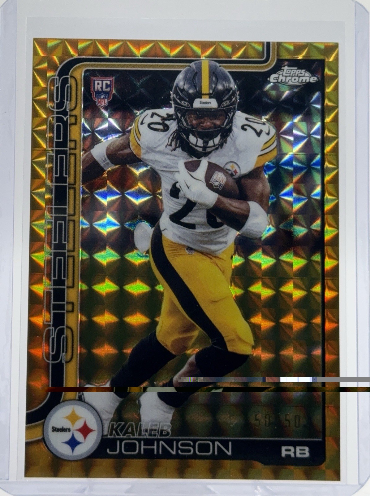 2025 Topps Chrome - Kaleb Johnson Gold Geometric Refractor /50 Rookie Steelers