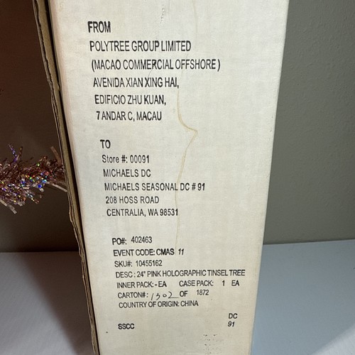 Holographic Pink Tinsel Christmas Tree Pre-lit With Pink Lights 24” - Picture 8 of 9