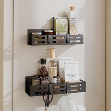 2 Pack Magnetic Spice Rack for Refrigerator Black Magnetic Shelf and Fridge