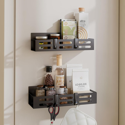 2 Pack Magnetic Spice Rack for Refrigerator Black Magnetic Shelf and Fridge