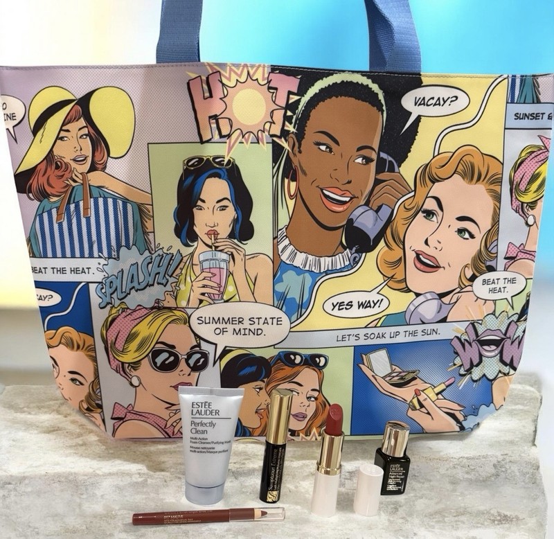 ESTEE LAUDER CLEANSER ADVANCED NIGHT REPAIR GIFT SET BAG TOTE LIPSTICK MASCARA