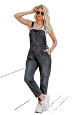 Risen Crop Jeans Bib Overalls Women's Small Distressed Style Black Stylish