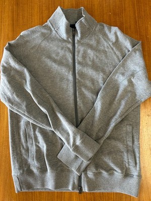Hugo Boss Full Zip Jacket Mens Large Heather Gray Cotton Knit Sweatshirt Cardiga