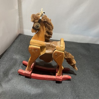 Vtg Wooden Rocking Horse Nursery Toy Dollhouse Miniature Rare Saddle Tail Mane