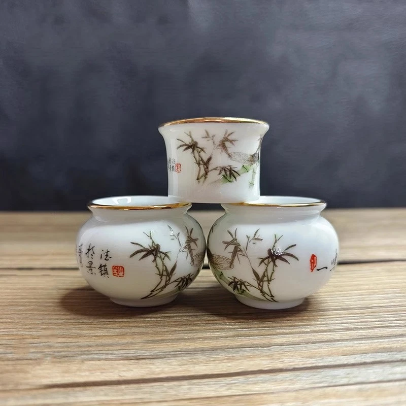 Golden Edged Porcelain Feeders Bowl Cup for Chinese Bamboo Bird Cage Cicada