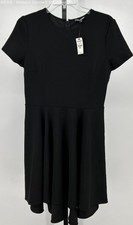 Express Women Black Solid Short Sleeve Fit Flare Dress Size M