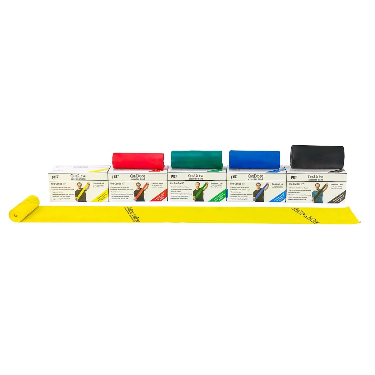 CanDo Low Powder Exercise Band 6 Yard Roll 5 Piece Set for S