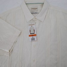 Nwt Scotch soda Shirt Mens 2XL Short Sleeve Woven pleated White Linen Blend