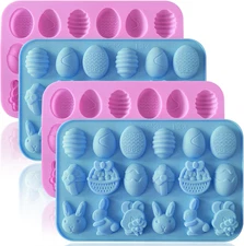 Easter Silicone Candy Mold 4 Pack Egg Rabbit Shape 72 Cavities Chocolate Tray