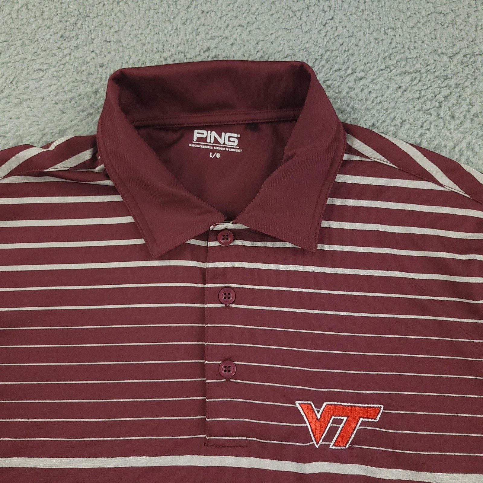 Virginia Tech Hokies Polo Shirt Mens Large Red Stripe NCAA Golf Ping SensorCool