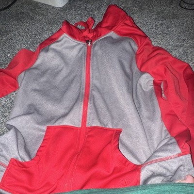 AND1 Colorblock Full Zip Fleece Hoodie Men s L Red/Gray Hooded Pockets Logo