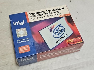 Intel Pentium MMX 200MHz, Socket 7, SUPER RARE, BOXED CPU NEVER USED SEALED PACK