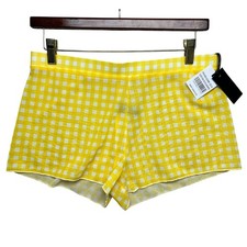 Kendall  Kylie Yellow White Gingham Mesh Swim Shorts Cover UP Sheer Plaid Retro