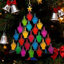 Middle Finger Christmas Tree Ornament Acrylic Funny Christmas Home Decoration OY