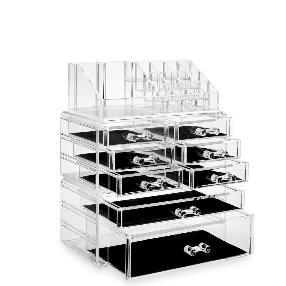 Organizador de maquillaje cosmético acrílico de 3 piezas y cajón de joyas caja de almacenamiento vitrina Foto 2 de 4