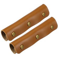 2 Pcs Leather Luggage Handle Wraps Fine Texture Bronze Buckle, Amber Brown
