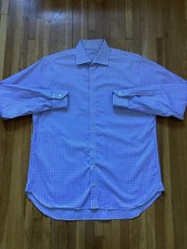 Peter Millar Men's 16.5-35 Purple/White Checkered Dress Shirt,100 Cotton,MINT