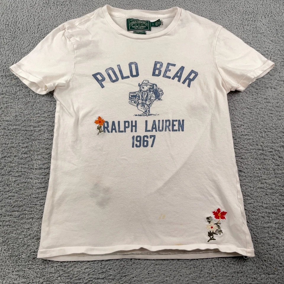 Polo Country Ralph Lauren Shirt Mens Small White Polo Bear Embroidered Slim Fit - Image 2 of 4