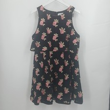 womens Elle plus size 16 black rose embroidered tiered dress back zipper summer