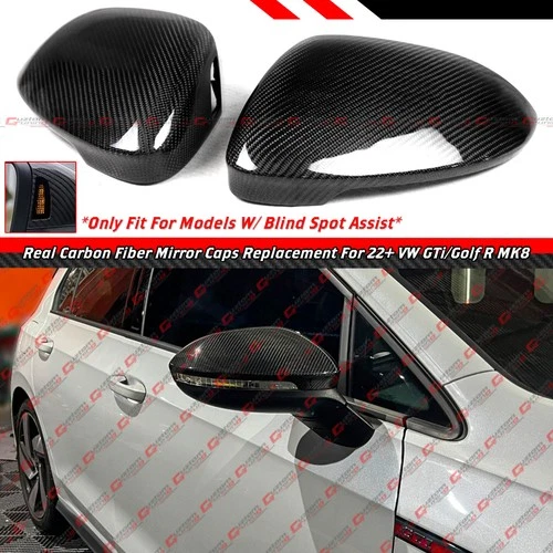 For 22-2025 VW Golf R GTI MK8 Carbon Fiber Side Mirror Cover Cap W/ Lane Assist