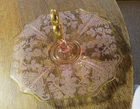 Vintage Etched Pink Depression Glass Tidbit Cookie Sandwich Tray Center Handle