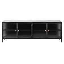 Black glass ribbed glass low sideboard - TV stand on legs 