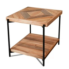 StoneCreek Solid Fir Wood Side Table - Metal Frame, 2-Tier End Table for Livi...