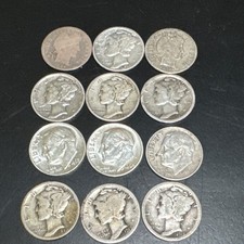 Lot Of 12 Mercury Rosevelt Barber 90% Silver Dimes